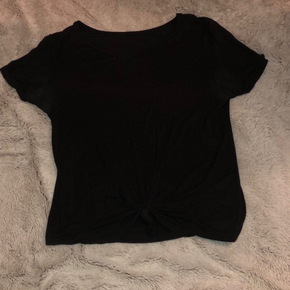 black t shirt with a knot in the front